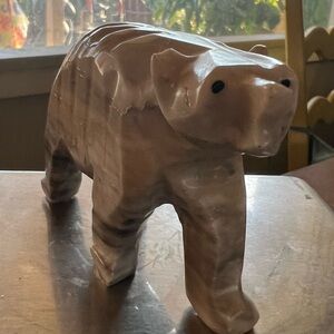 Vintage Marble Polar Bear Sculpture in Cream and Brown (flawed)
